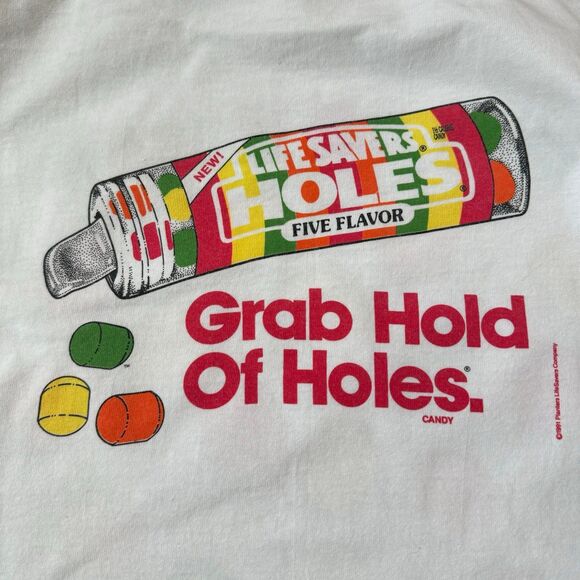 VINTAGE 1991 Lifesavers Candy Holes Promo Graphic T-shirt Mens Single Stitch - Picture 6 of 8